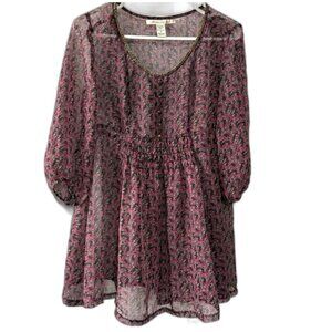 Vintage American Rag Cie Sheer Floral Gold Trim Mini Dress